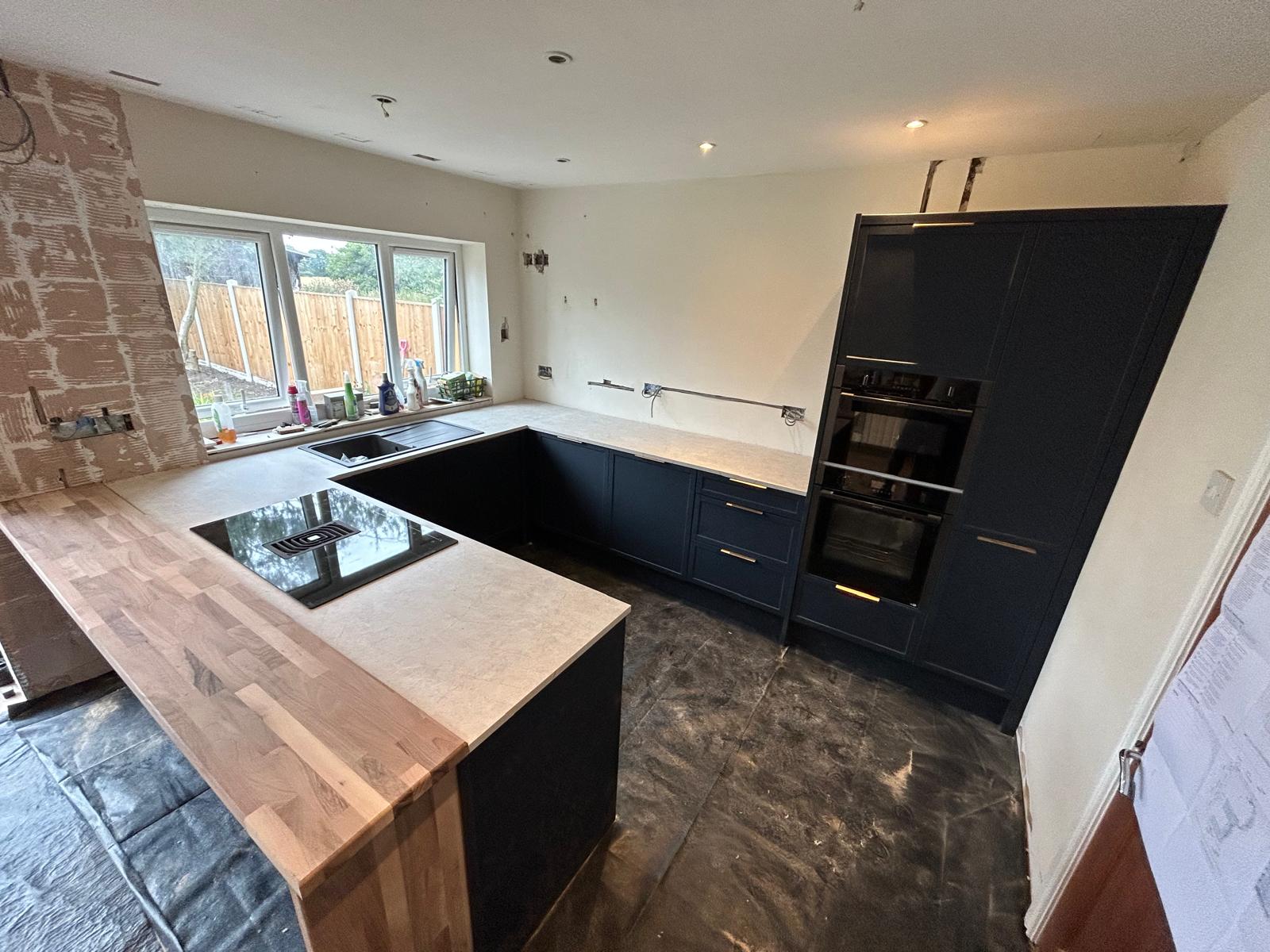 Navy Blue Shaker Kitchen with Oak Island & Integrated Appliances