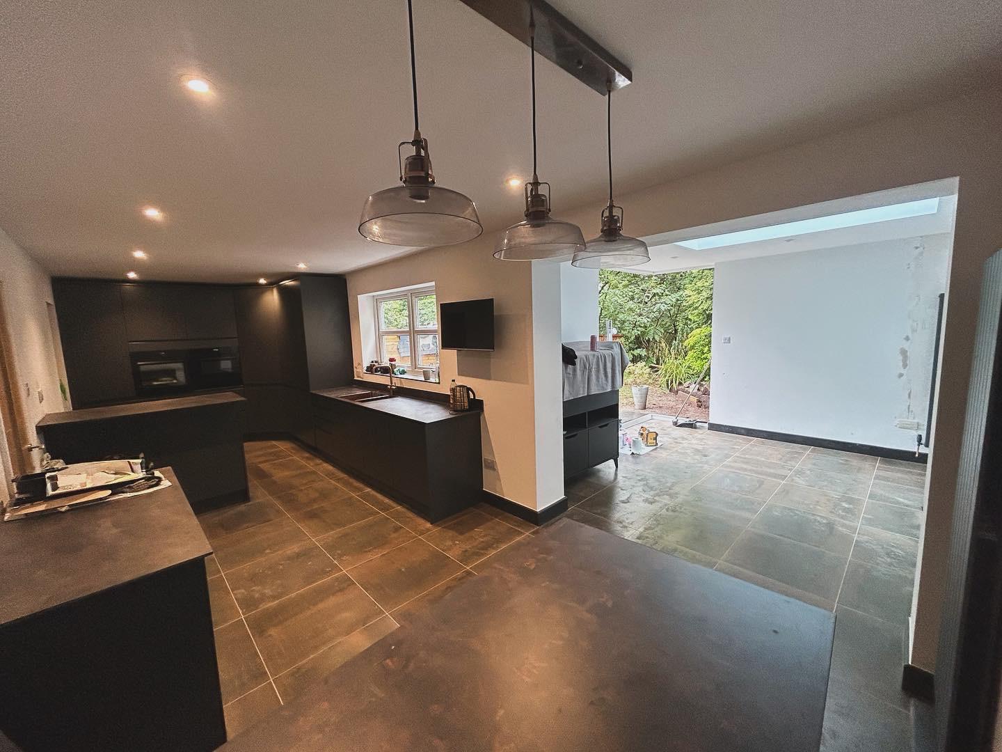 Open Plan Kitchen Extension with Skylights & Bi-Fold Opening