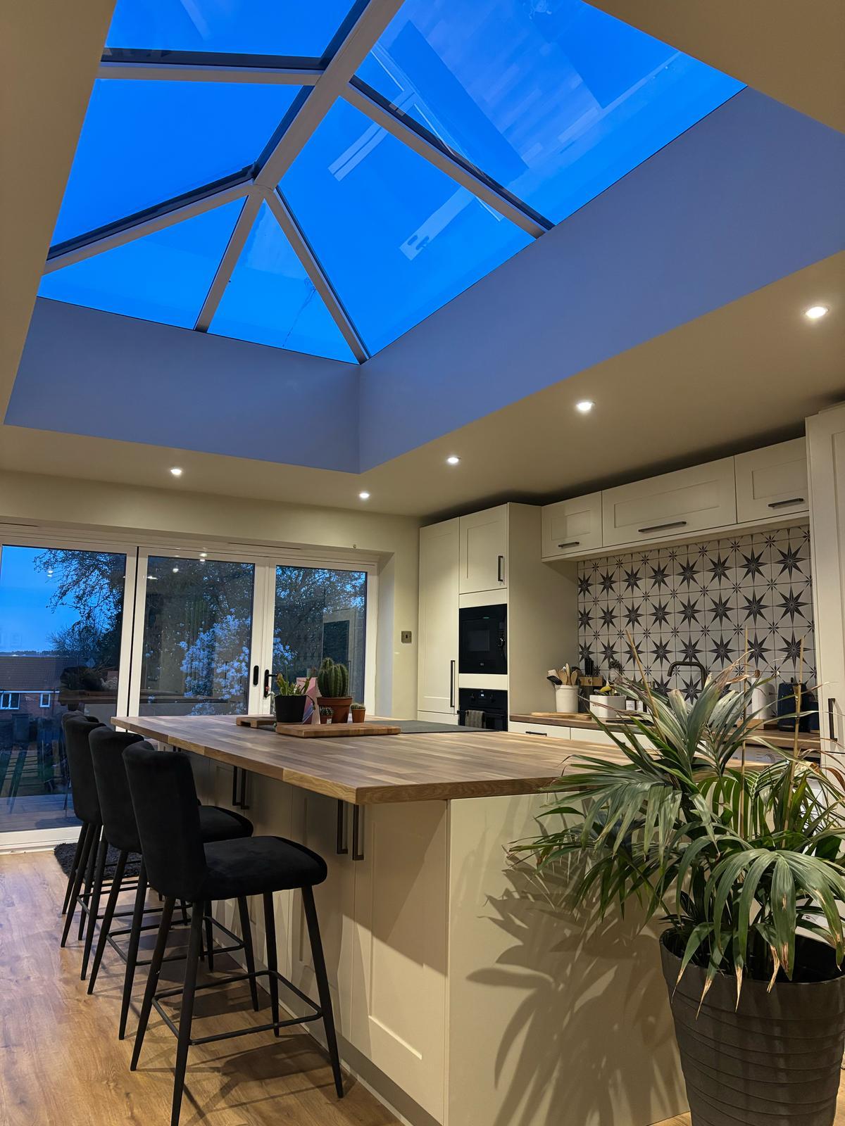 Kitchen Extension with Full Lantern Roof — Photographed at Dusk