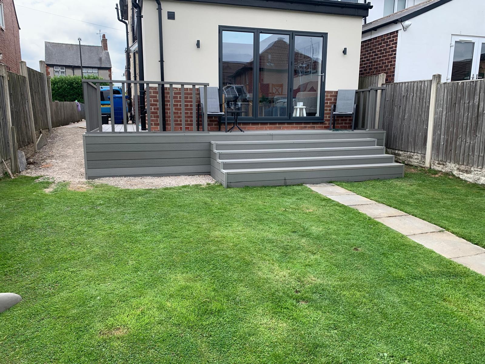 Raised Composite Deck with Steps, Balustrade & Bifold Access