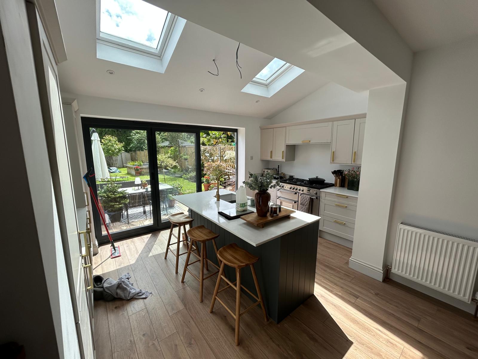 Vaulted Kitchen Extension with Twin Velux Rooflights & Sliding Doors