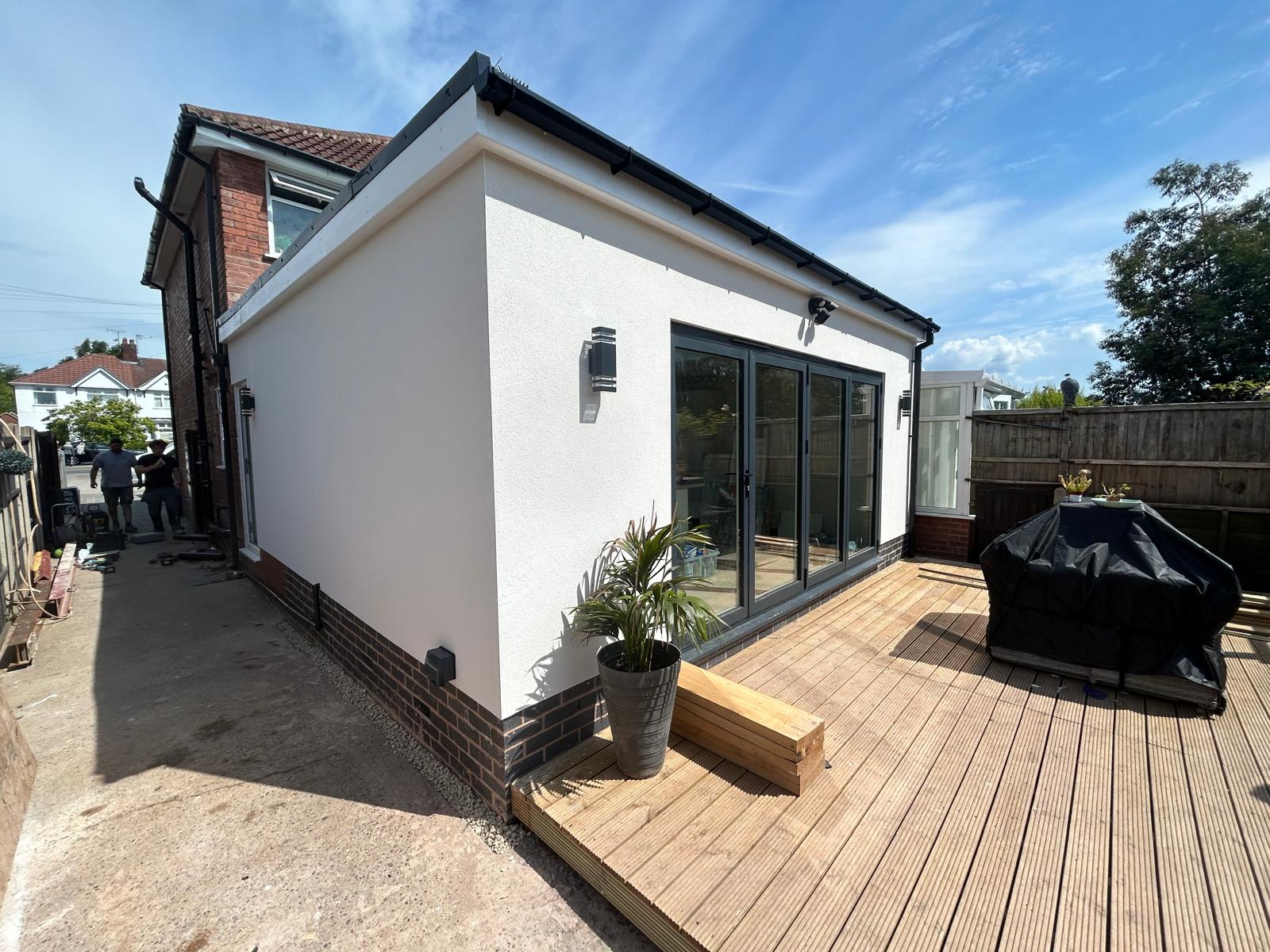 White Render Rear Extension with Anthracite Bifolds