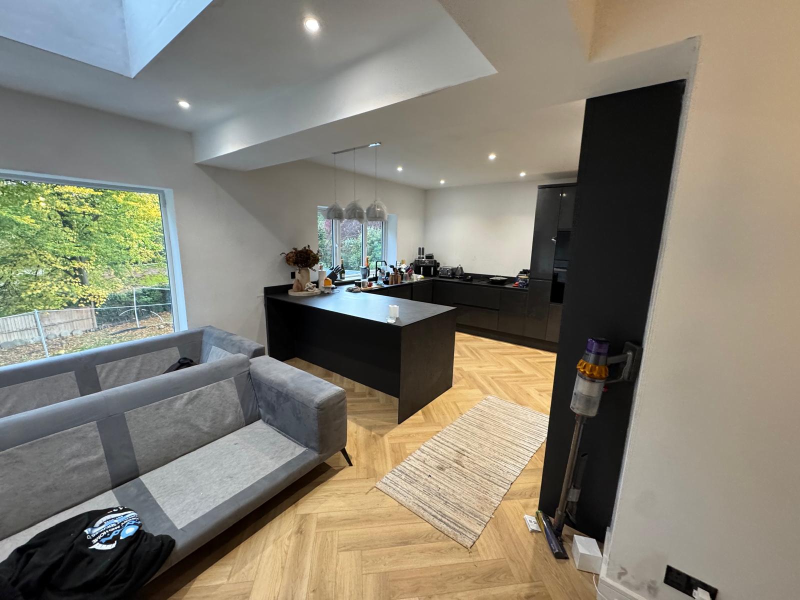 Matt Black Handleless Kitchen Extension with Skylight